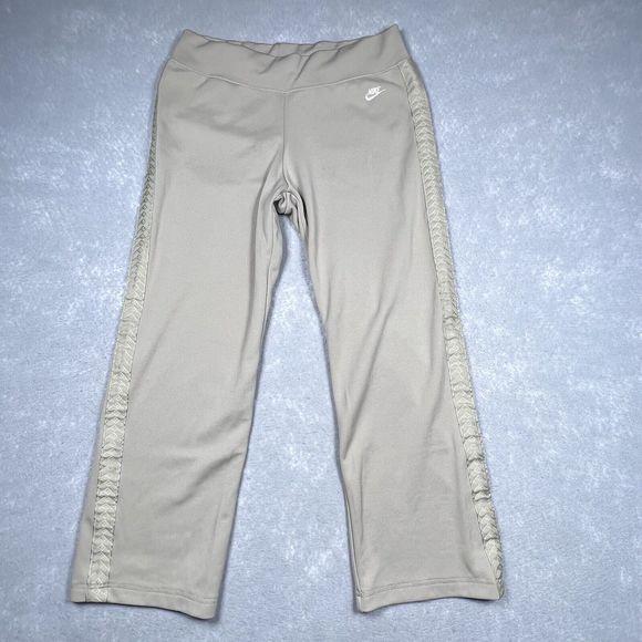 Vintage Nike Pants Women’s Size Medium Beige Cropped Capri Casual Swoosh Pull On - Picture 2 of 15